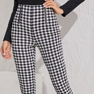 Zip Front Gingham Print Skinny Pants